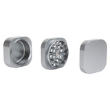 3pcs Aluminum 2.5 Grinder (Silver) with ergonomic design, magnetic closure, and precision-engineered teeth, shown in a close-up of its durable, high-quality metal construction.