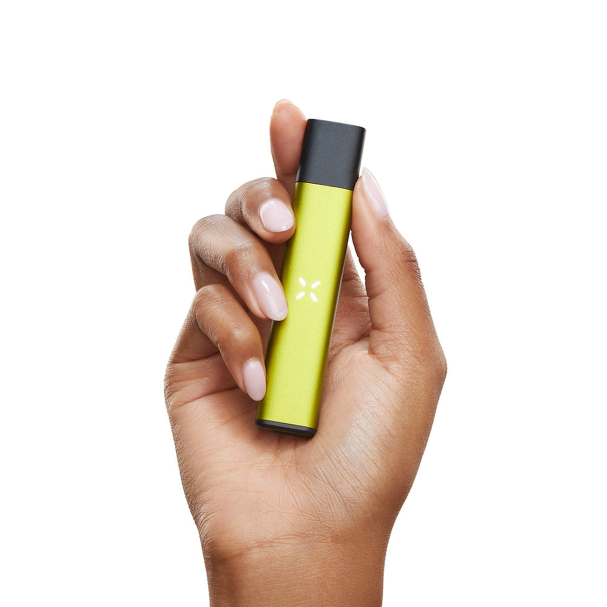 Hand holding the PAX Era Life Oil Extract Vaporizer, a compact green device designed for convenient vaping with instant draw activation and rechargeable battery.