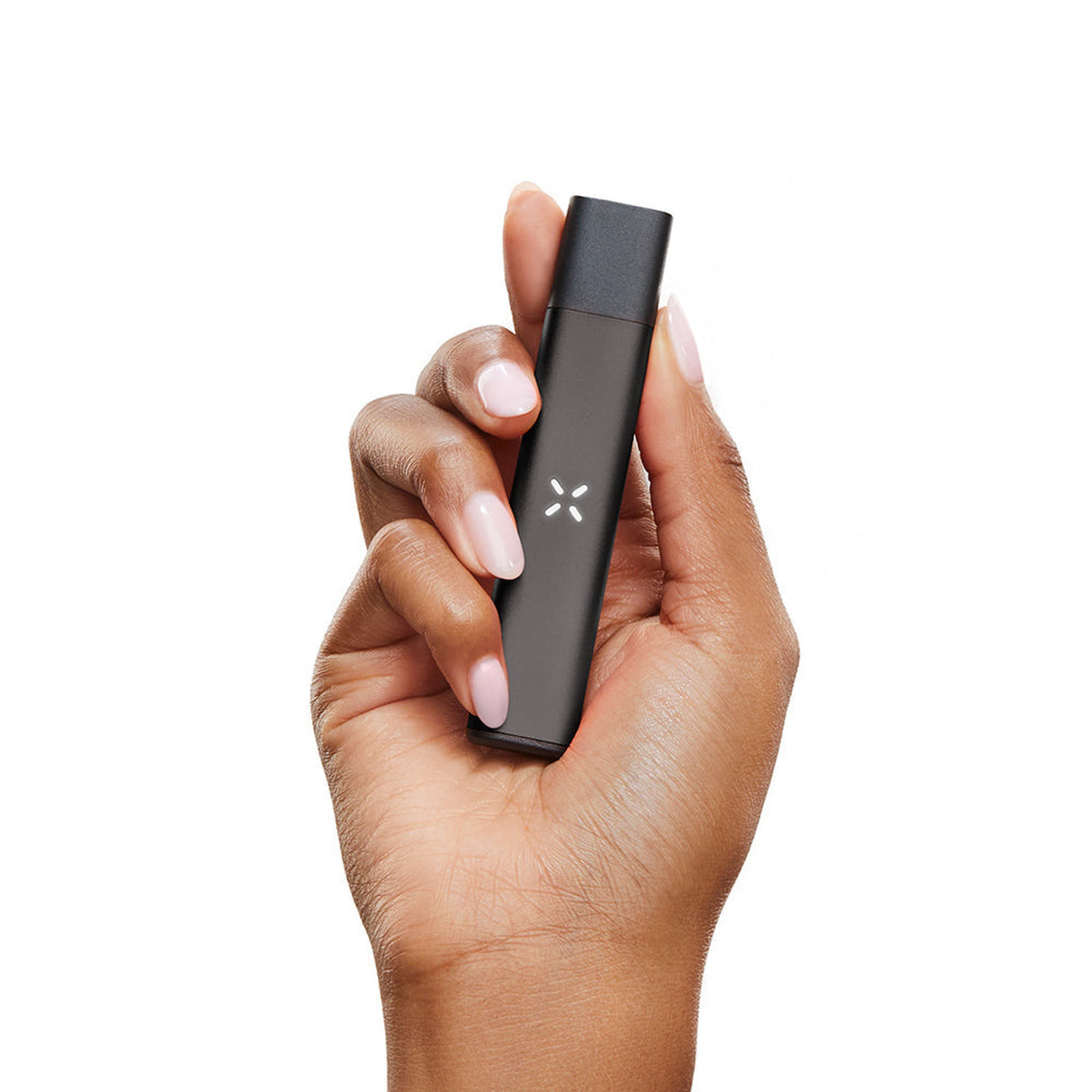 A hand holds the compact PAX Era Life Oil Extract Vaporizer, emphasizing its sleek design and portability for a discreet vaping experience.