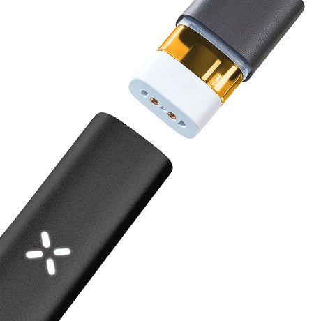 PAX Era Pro Oil Extract Vaporizer - Onyx; close-up of device highlighting sleek design, USB charger, and plug for enhanced vaping experience.