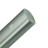 Close-up of the PAX Plus Dry Herb Vaporizer, showcasing its sleek, silver cylindrical design, emphasizing its compact, dual-use functionality for on-the-go vaping.