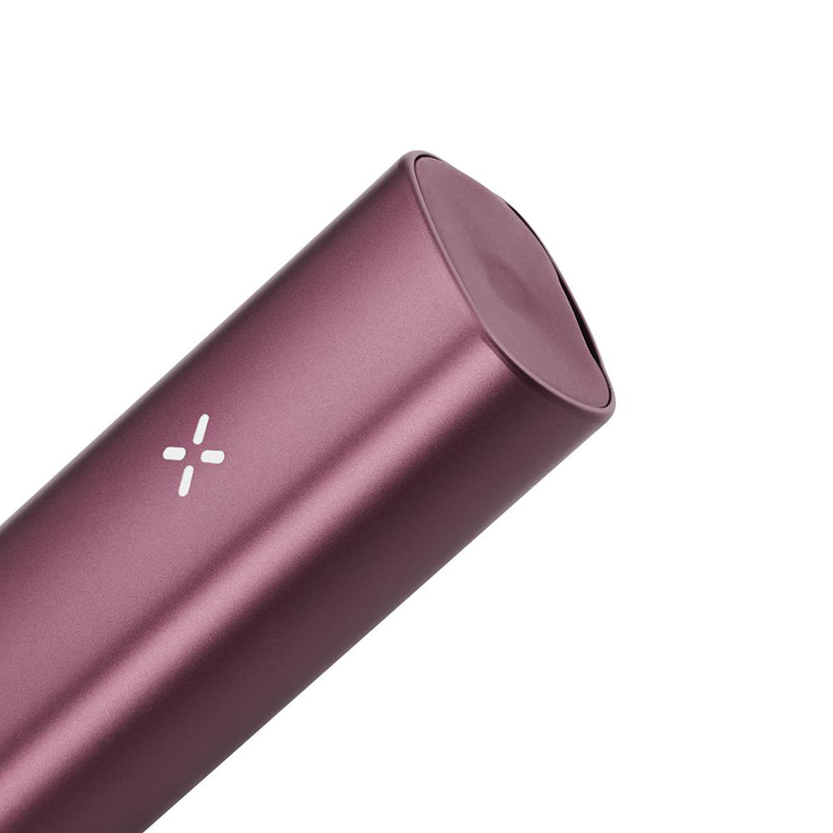 Close-up of the PAX Plus Dry Herb Vaporizer, showcasing its sleek, cylindrical design and compact form, ideal for on-the-go use and durability.