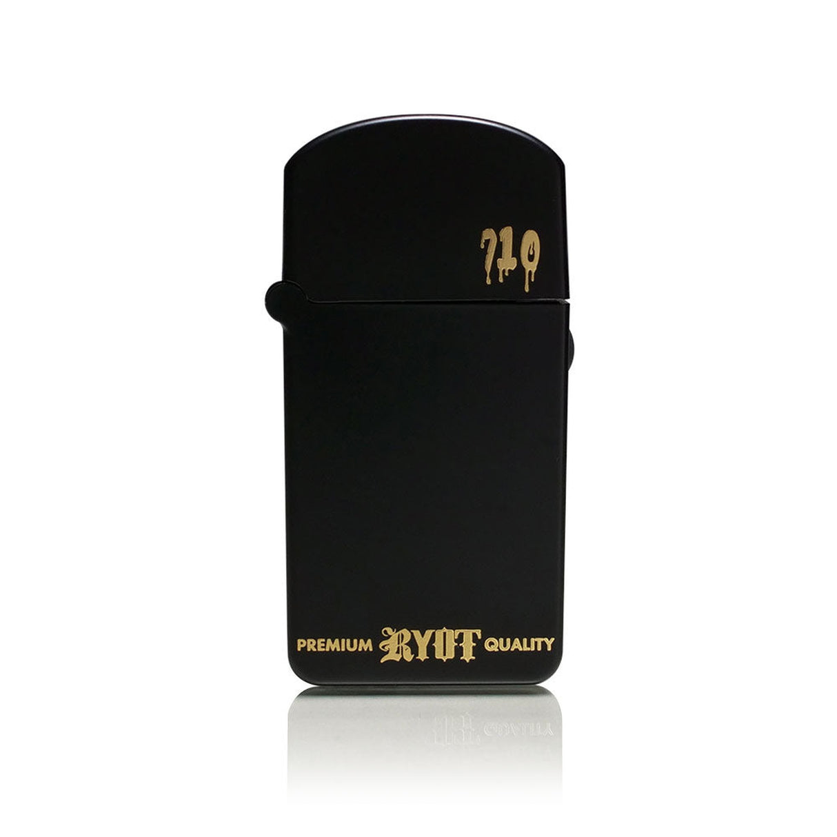 710 FLIP Oil Battery Kit, featuring a compact black lighter design with gold text, compatible with 510 carts, includes silicone storage and dab tool.