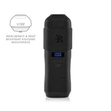 VERB Dry Herb Vaporizer - Black with blue light and text, featuring an OLED display and sleek design for easy use and portability.