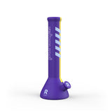 14 Silicone Beaker Bong - Purple & Yellow with white stripes, shatterproof design, removable base, and glass bowl, ideal for stylish, durable smoking sessions.