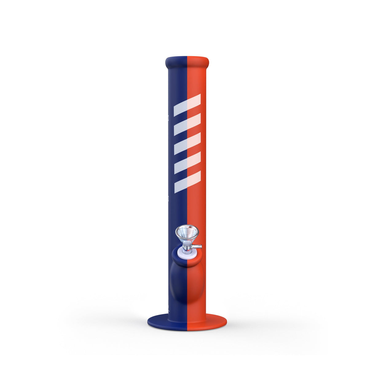 14 Silicone Straight Bong - Blue & Orange, featuring a shatterproof design with a sleek straight tube and silver ring detail for enhanced durability and style.