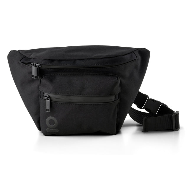 Smell Proof Fanny Pack - Black with adjustable strap, metal buckle, waterproof zippers, and ample storage, ideal for secure, odor-proof travel.