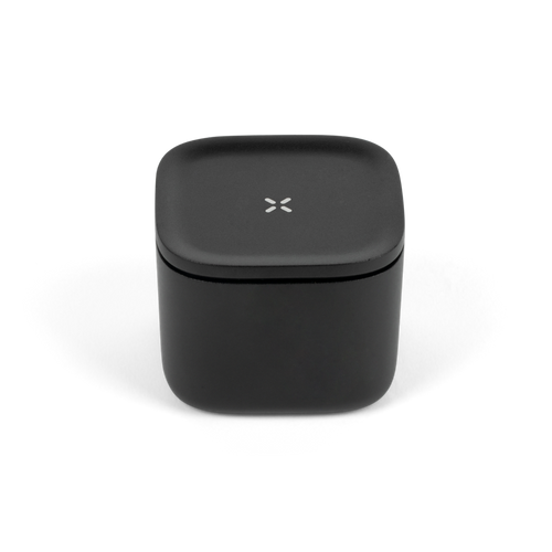 Stash Jar - Small: Black square design with white X, crafted from airtight aluminum, ideal for discreet, smell-proof herb storage, protecting contents from sunlight.