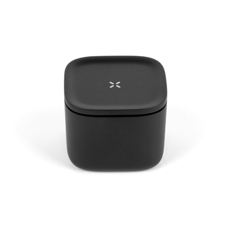 Stash Jar - Small: Black square design with white X, crafted from airtight aluminum, ideal for discreet, smell-proof herb storage, protecting contents from sunlight.