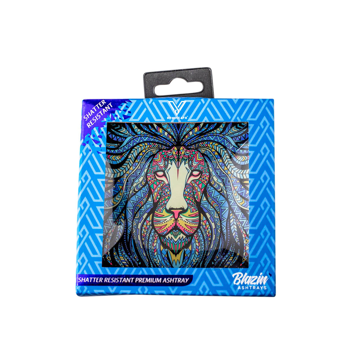 Glass Ashtrays - Tribal Lion features a sleek, shatter-resistant design with a vibrant lion face, perfect for elevating your smoking experience.