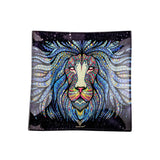 Glass Ashtrays - Tribal Lion: A square tempered glass ashtray featuring a patterned lion face, blending modern art with durable, shatter-resistant functionality.