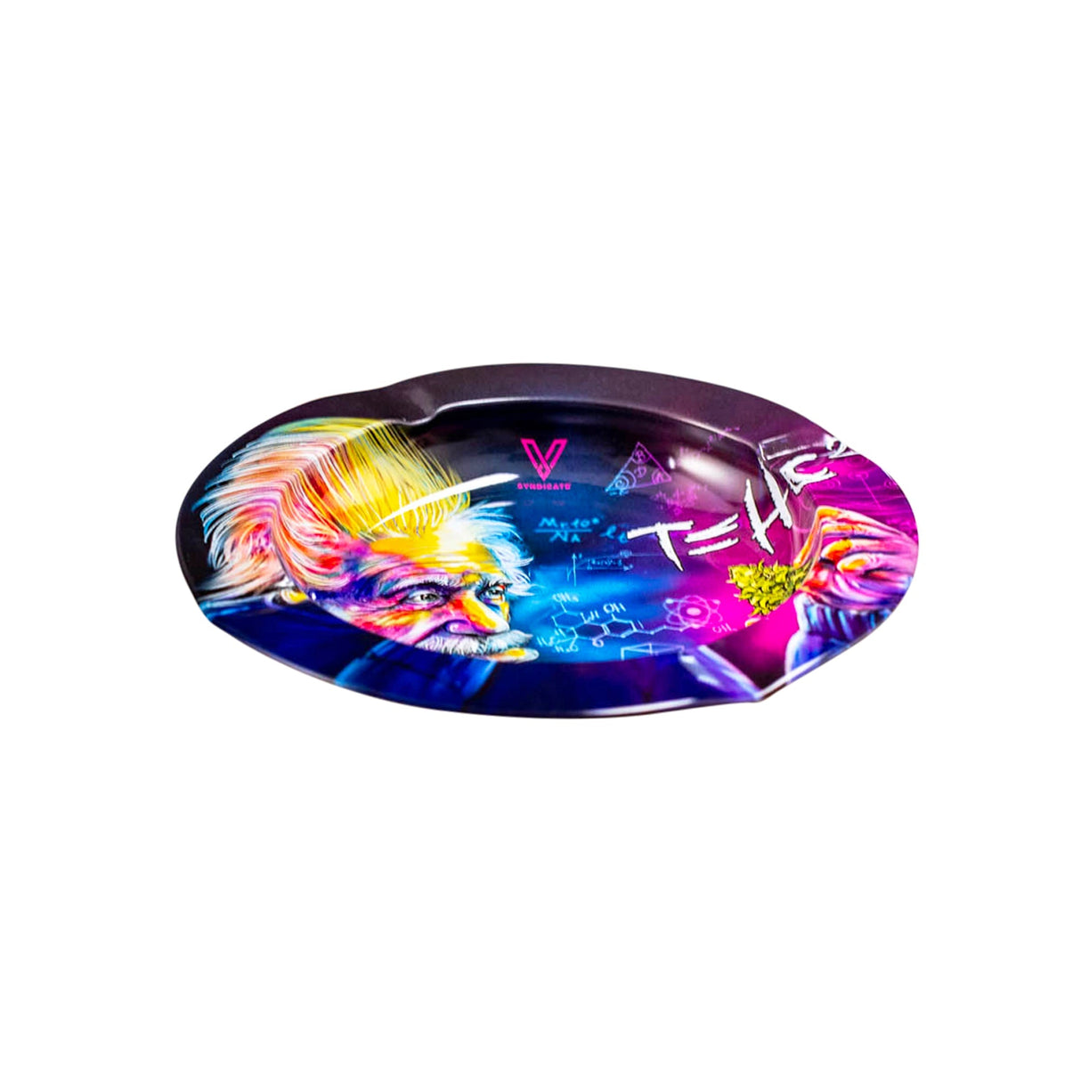 Metal Ashtray - T=HC2 Einstein Classic, featuring a colorful design with a man smoking, crafted from durable metal for portability and easy cleaning.