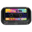 Rolling Tray - Medium - Cassette, featuring a close-up of a cassette tape design, ideal for smokers, with a smooth steel surface for preparation.