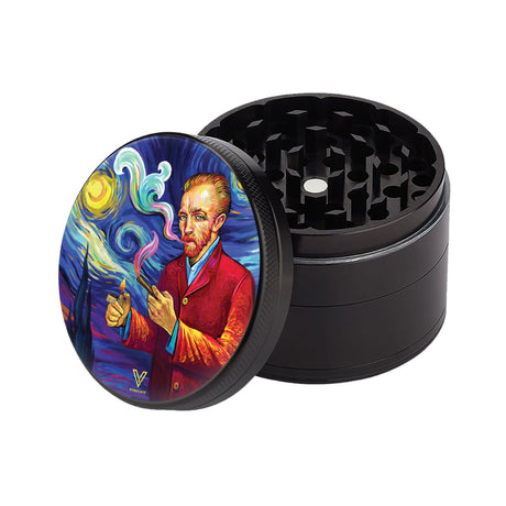 4pcs Metal 2.2 Sharp Shred Grinder featuring a painted man smoking a pipe, highlighting its precision grinding capability for smokers seeking efficiency and style.