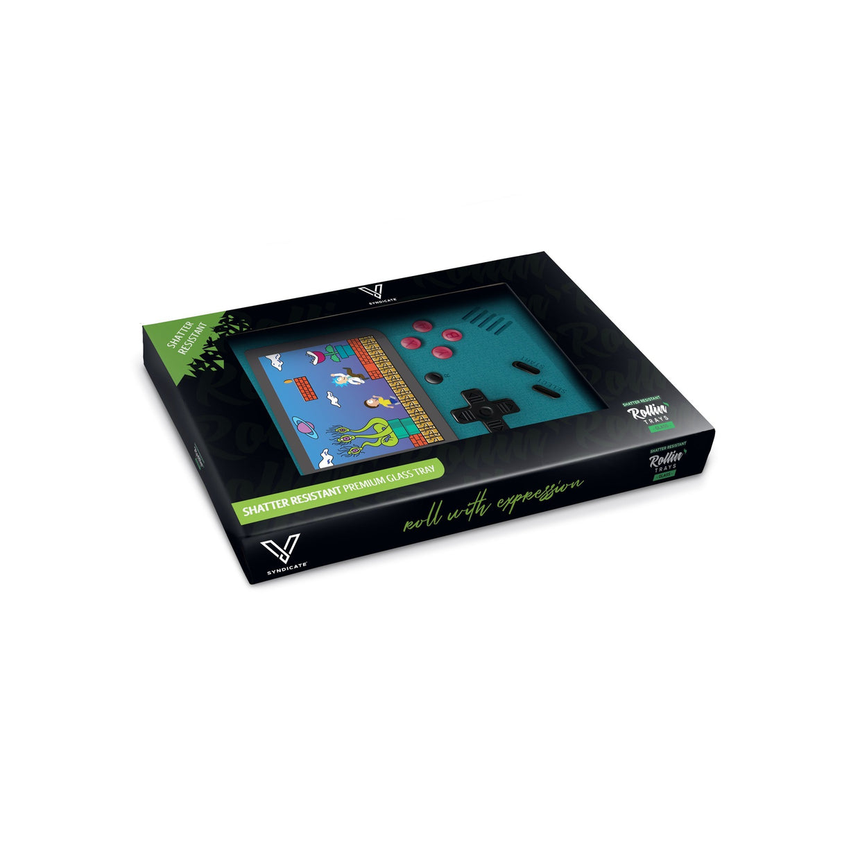 Glass Rolling Tray - Game Head: A durable, tempered glass tray featuring a game-inspired design, perfect for rolling and organizing smoking essentials. Ideal for gamers and enthusiasts.