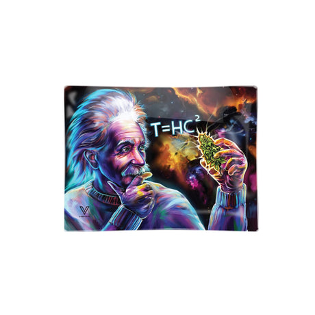 Glass Rolling Tray - T=HC2 Einstein Black Hole: A sleek, futuristic metal tray featuring a painted man holding a green plant, perfect for stylish and durable smoke sessions.