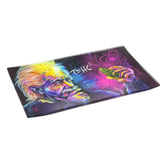 Glass Rolling Tray - T=HC2 Einstein Classic features a colorful Einstein-inspired design, showcasing a man with a plant, enhancing the sleek, durable glass tray.