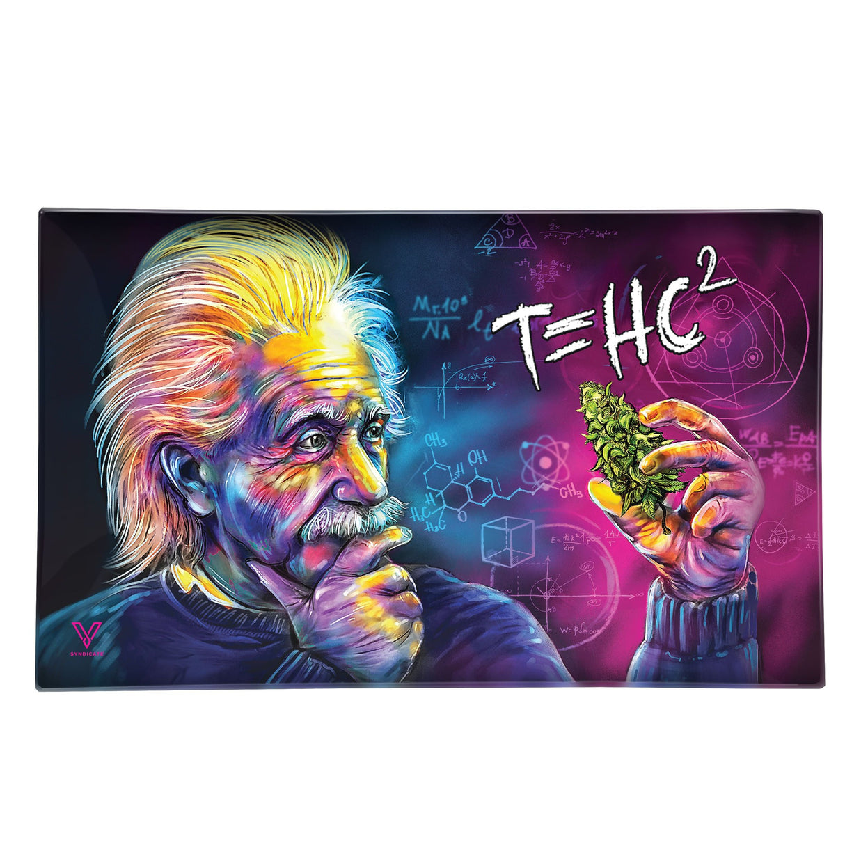 Glass Rolling Tray - T=HC2 Einstein Classic featuring a detailed Einstein-inspired design, crafted from durable glass for stylish and functional rolling sessions.