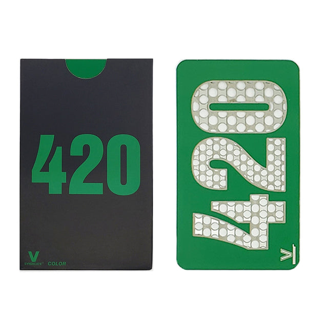 Grinder Card - 420: A sleek, portable card designed for discreet herb grinding, fits in wallets, featuring award-winning, precision-cut surfaces for efficient use.