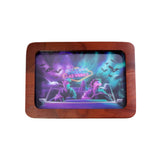 High-Def (3D) Rolling Tray - Bat Country: A wooden tray featuring a captivating 3D holographic image, designed for practical use with raised edges and a built-in divet.