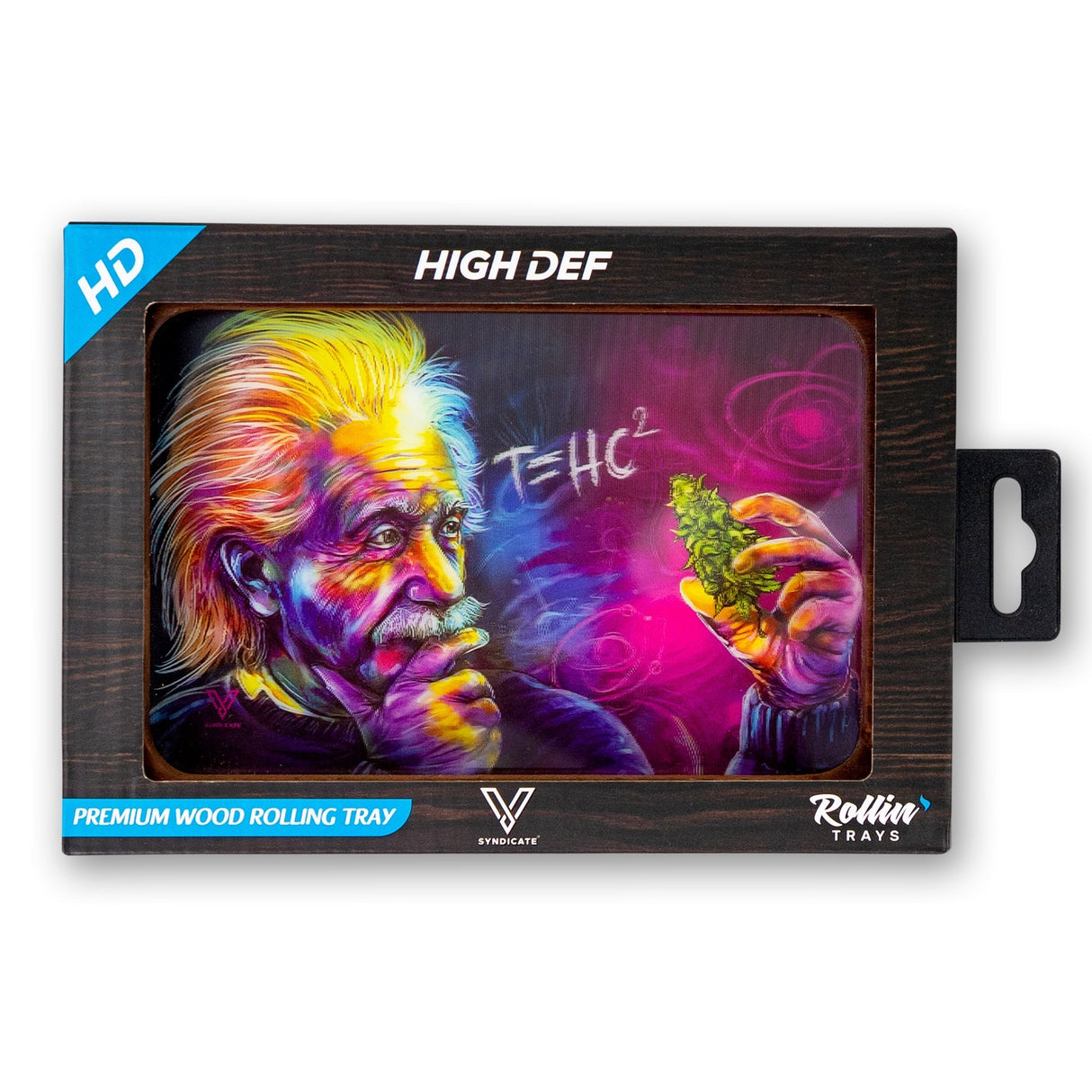 High-Def (3D) Rolling Tray - T=HC2 Einstein features Einstein's image, durable glass, and raised edges for precision rolling.