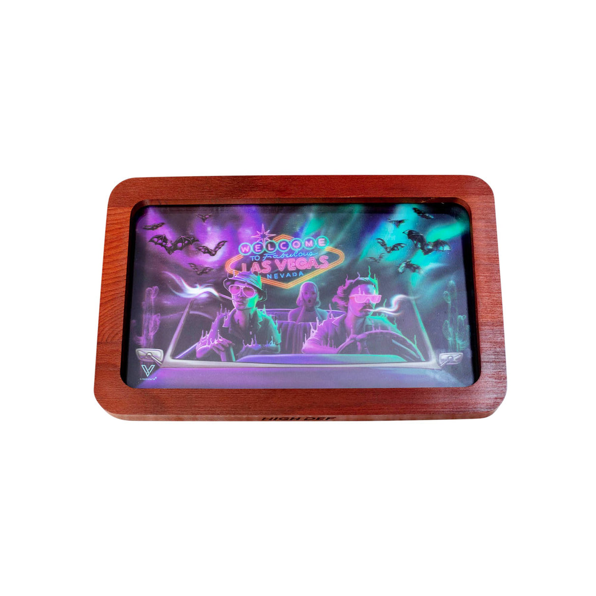 High-Def (3D) Rolling Tray - T=HC2 Einstein, featuring a durable glass surface with a holographic Einstein design, raised edges, and compact size for easy rolling.