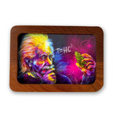 High-Def (3D) Rolling Tray - T=HC2 Einstein features a framed Einstein illustration holding a plant, highlighting its durable, glass construction designed for precision rolling.