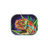 Metal Rolling Tray - Cloud 9 Chameleon featuring a vibrant chameleon design, durable steel construction, and high edges for organized, efficient rolling.