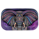 Metal Rolling Tray - Elephant Syndicate with vibrant design; ideal for rolling herbs, featuring high edges and a compact, durable steel surface.