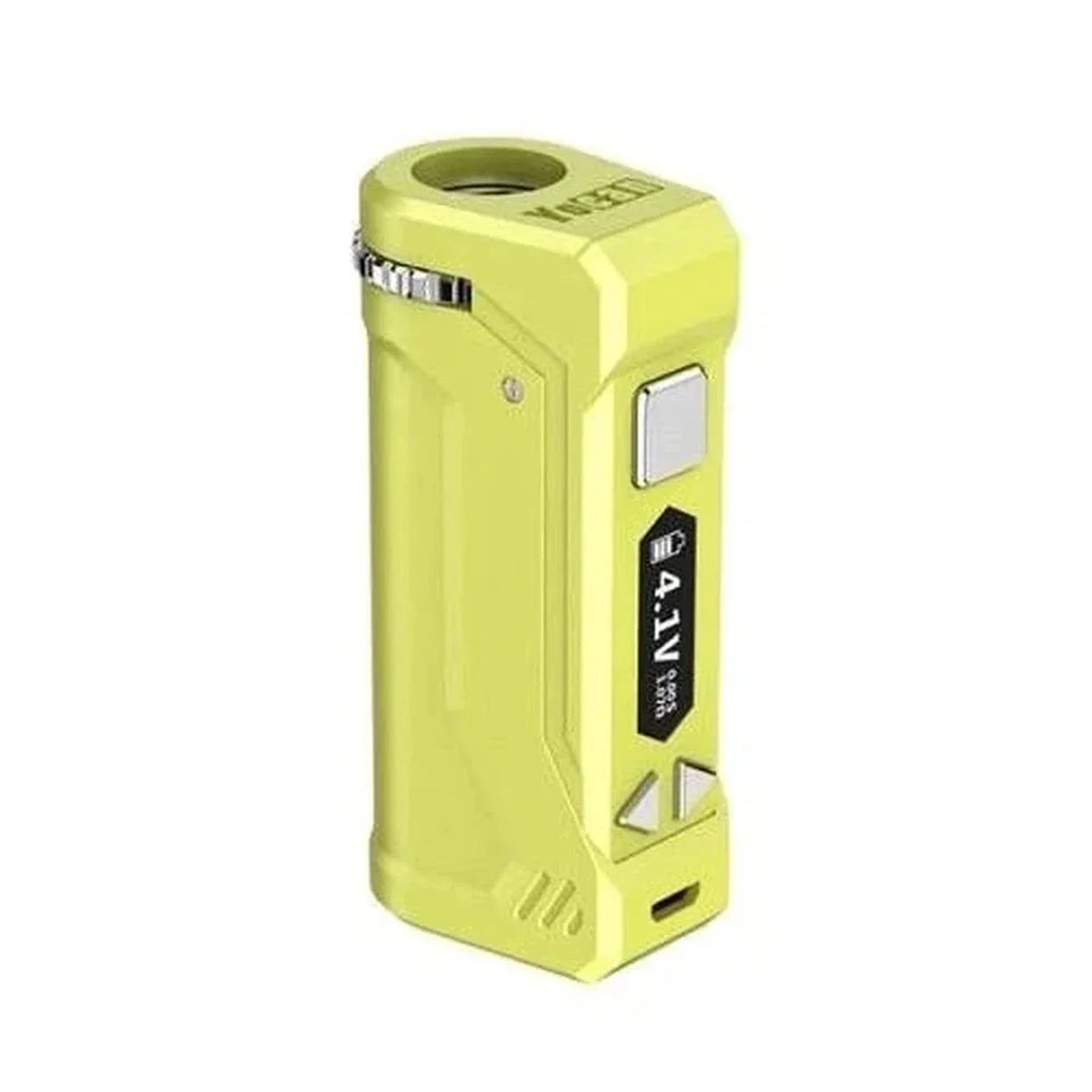 Yocan UNI Pro Digital Box Mod 510 Thread Battery, featuring a sleek design with sharp edges and an intuitive OLED display for precise vaping control.