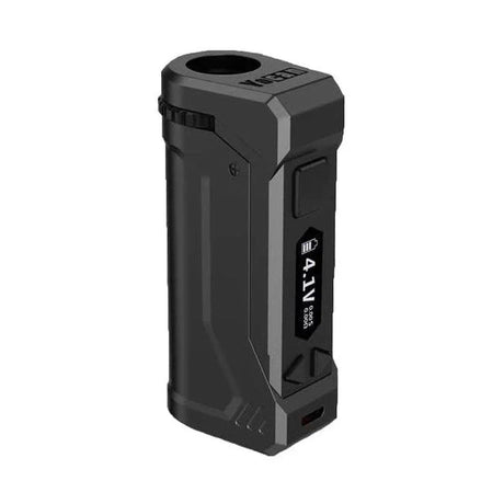 Yocan UNI Pro Digital Box Mod 510 Thread Battery, showcasing its compact design and OLED display for precise voltage control, enhancing vaping sessions.