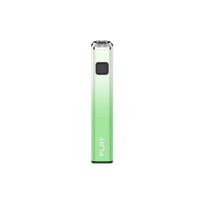 Yocan Flat Edition 510 Thread Battery, square-shaped, durable aluminum with rubberized grip, designed for concentrates, includes power button for voltage settings.