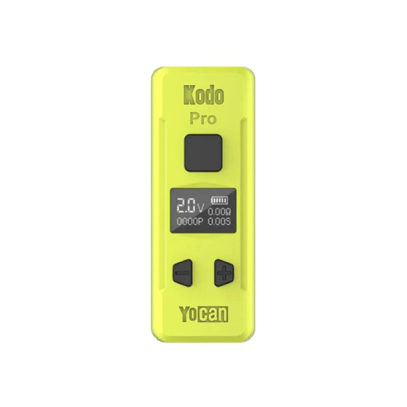 Kodo Pro Digital 510 Battery, a compact device with buttons and screen, featuring adjustable voltage, USB-C charging, and 510-thread compatibility for versatile vaping.