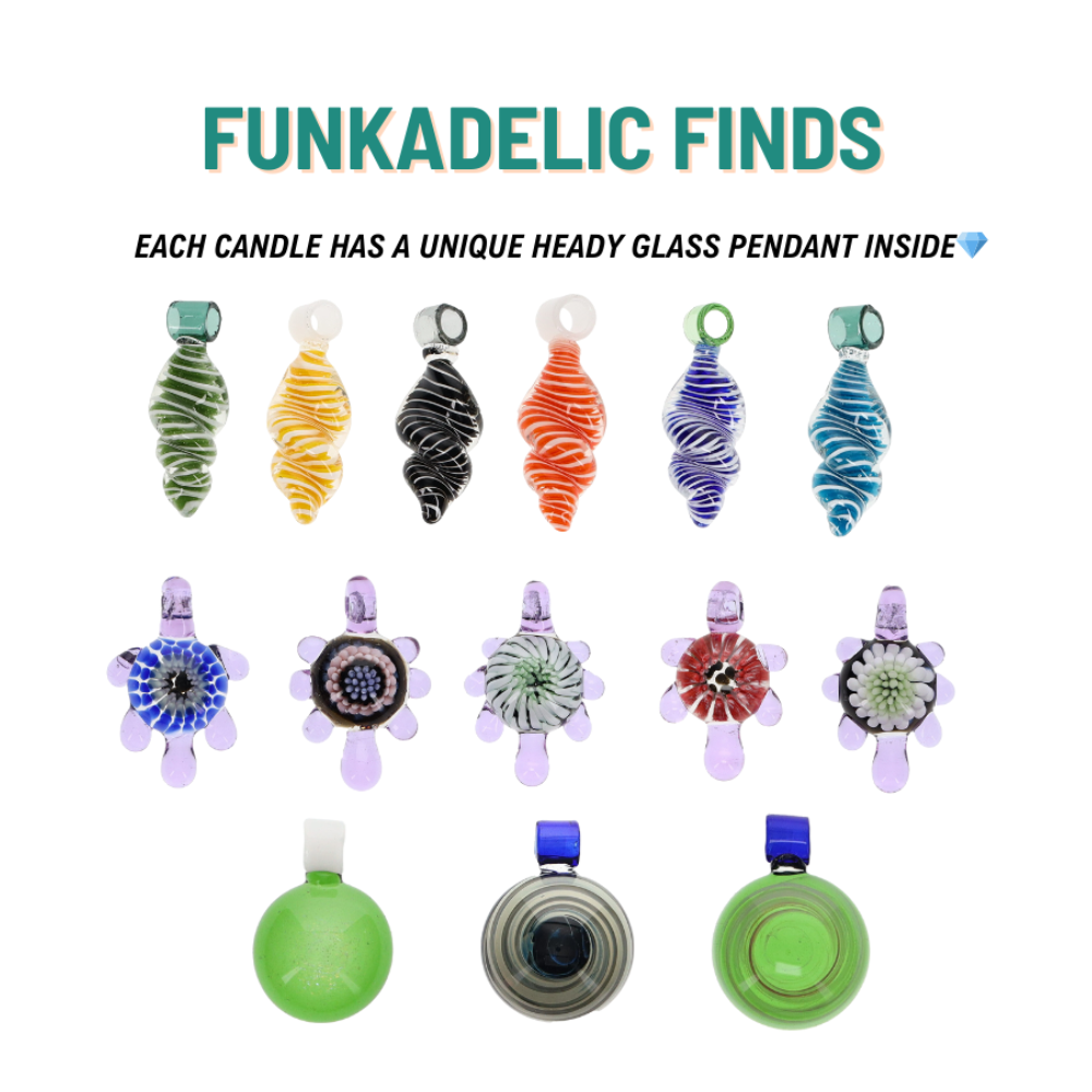 Scented Candle & Glass Pendant - Funkadelic Canna Killer (90 Hour Burn Time) in a reusable mason jar, featuring a collectible glass pendant.