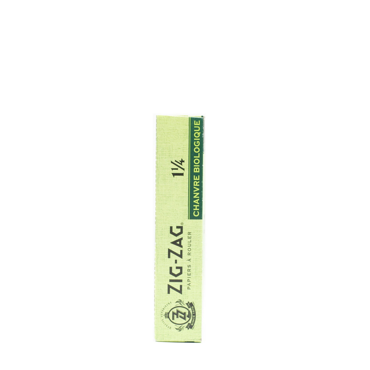 Zig-Zag 1 1/4 Hemp Rolling Paper box with visible logo and product label, highlighting organic, unbleached, non-GMO hemp for a natural smoking experience.