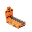 Zig-Zag 1 1/4 Orange Rolling Paper box, highlighting its slow-burning, user-friendly design made from natural flax fibers, ideal for a smooth smoking experience.