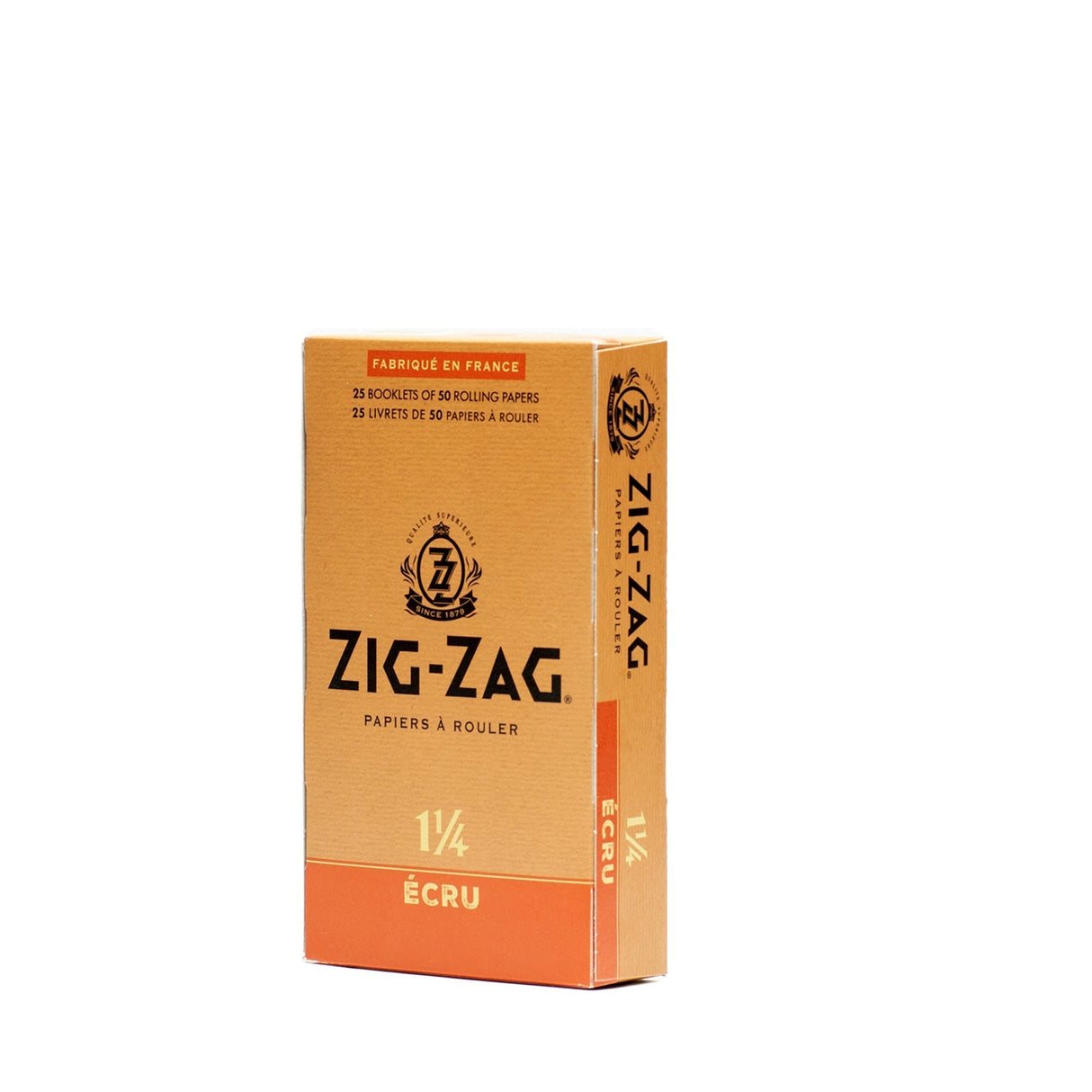 Zig-Zag 1 1/4 Unbleached Rolling Paper box featuring natural, ultra-thin, slow-burning papers, crafted from unbleached fibers for a premium smoking experience.