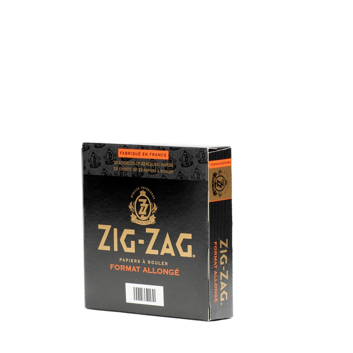 Zig-Zag King Slim Rolling Papers in a black box, featuring gold text and logo, ideal for extended sessions with superior size and quality.