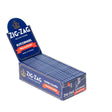 Single Wide Blue Rolling Paper box with white text, showcasing Zig-Zag's easy-to-roll design and natural ingredients, containing 25 booklets of 100 papers each.