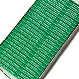 Single Wide Green Rolling Paper pack, showcasing Zig-Zag's thicker, wetproof paper made from natural flax fibers for slow burning. Each carton contains 25 booklets.