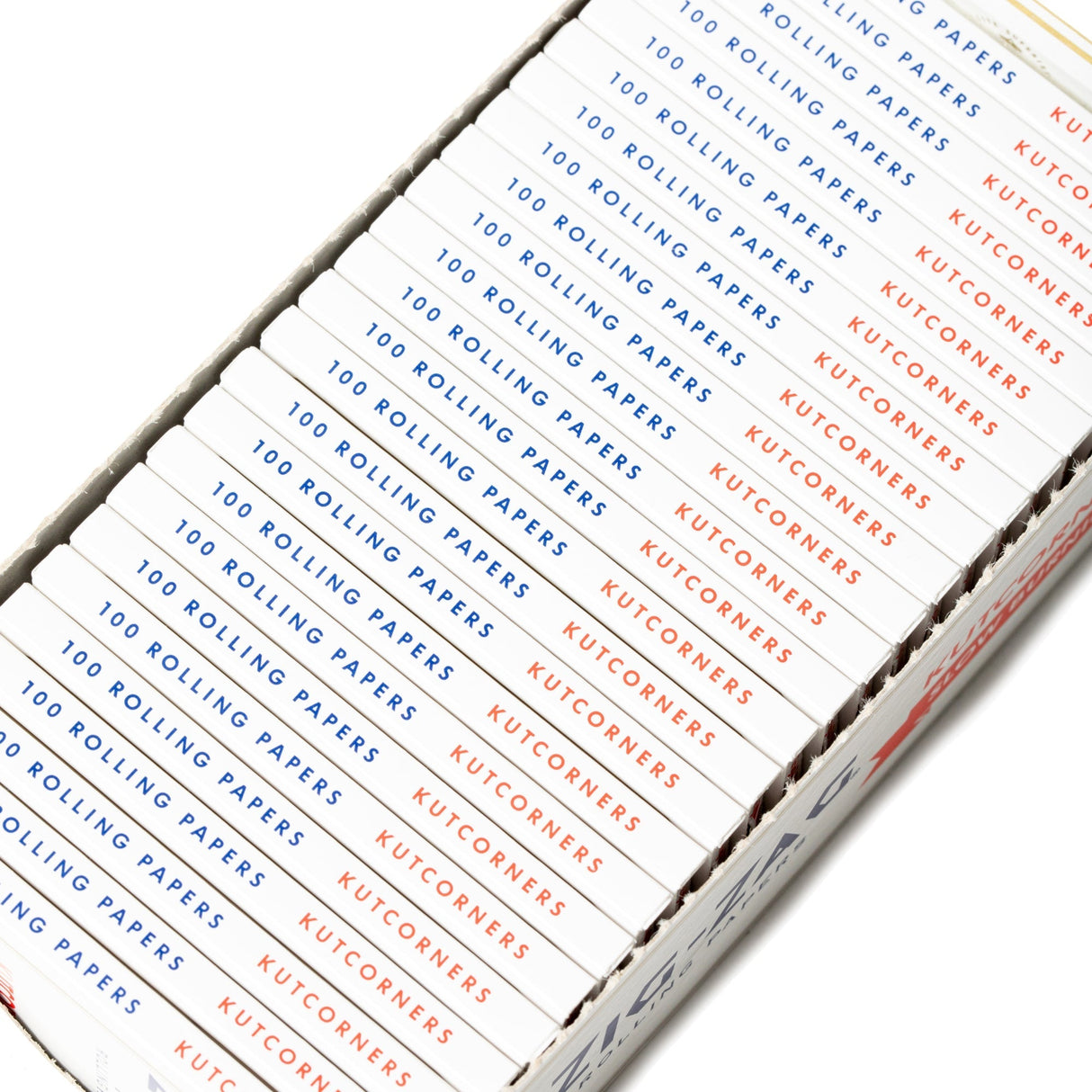 Single Wide White Kutcorners Rolling Paper box showing multiple booklets, highlighting Zig-Zag's iconic reputation for quality and natural gum Arabic seal.