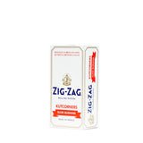 Single Wide White Kutcorners Rolling Paper box featuring red and blue text with a white and gold logo, highlighting Zig-Zag's iconic thin, slow-burning paper.