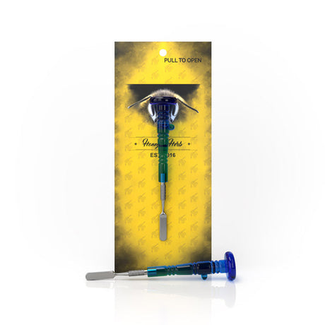 Blue Delight Dab Tool with a glass handle and stainless steel rounded tip, featuring a bee design, ideal for efficient concentrate handling.