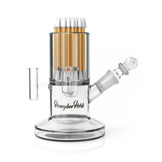 Pro ISO Cleaning Station made of clear glass with a removable 14mm plug, featuring compartments for organizing dab tools and accessories efficiently.