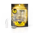 Male Honeysuckle Bevel, 90-degree, 14 mm, Yellow: Clear glass banger with vortex airflow design, slurper-style, beveled edge, and frosted joint for optimal concentrate vaporization.