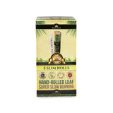 Slim Pre-Rolled Cones (5 pack) - Carton of 15, featuring a box containing natural tobacco-free wraps, cornhusk filter tips, a humidity package, and a bamboo stick.