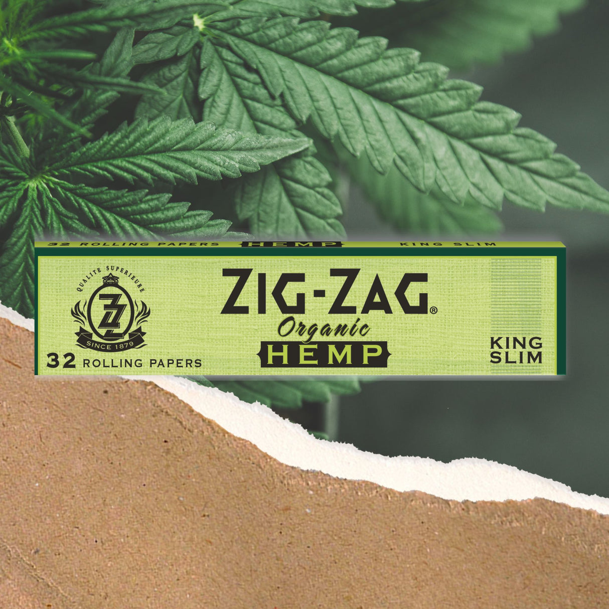 King Slim Hemp Rolling Paper beside a plant, highlighting its organic hemp fibers for an eco-friendly, smooth smoking experience.