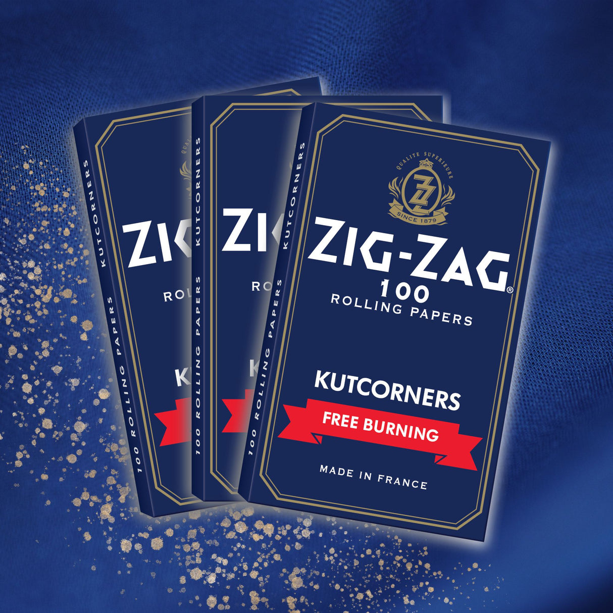 Single Wide Blue Rolling Paper stack featuring Zig-Zag's iconic branding, highlighting the kutcorner design for easy rolling and fast-burning sessions.