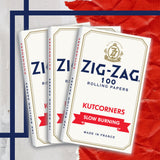 Single Wide White Kutcorners Rolling Paper stack, showcasing Zig-Zag's iconic thin, slow-burning design with natural gum Arabic for reliable sealing and enhanced smoking experience.