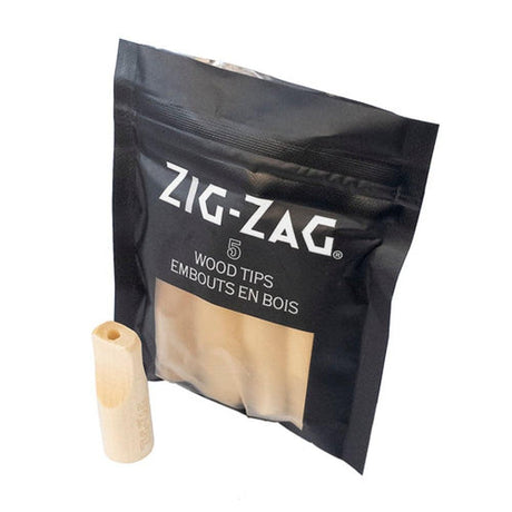 Pack of 12 Rolling Paper Tips - Wood, shown in a labeled bag. Ideal for enhancing smoking experiences with natural filtration and improved airflow.